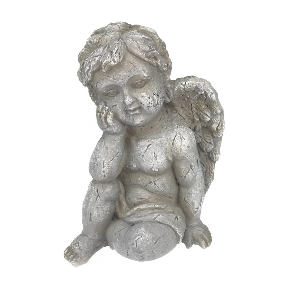 Dekorační figurky postav - Anděl sedící z magnesia šedý 33cm