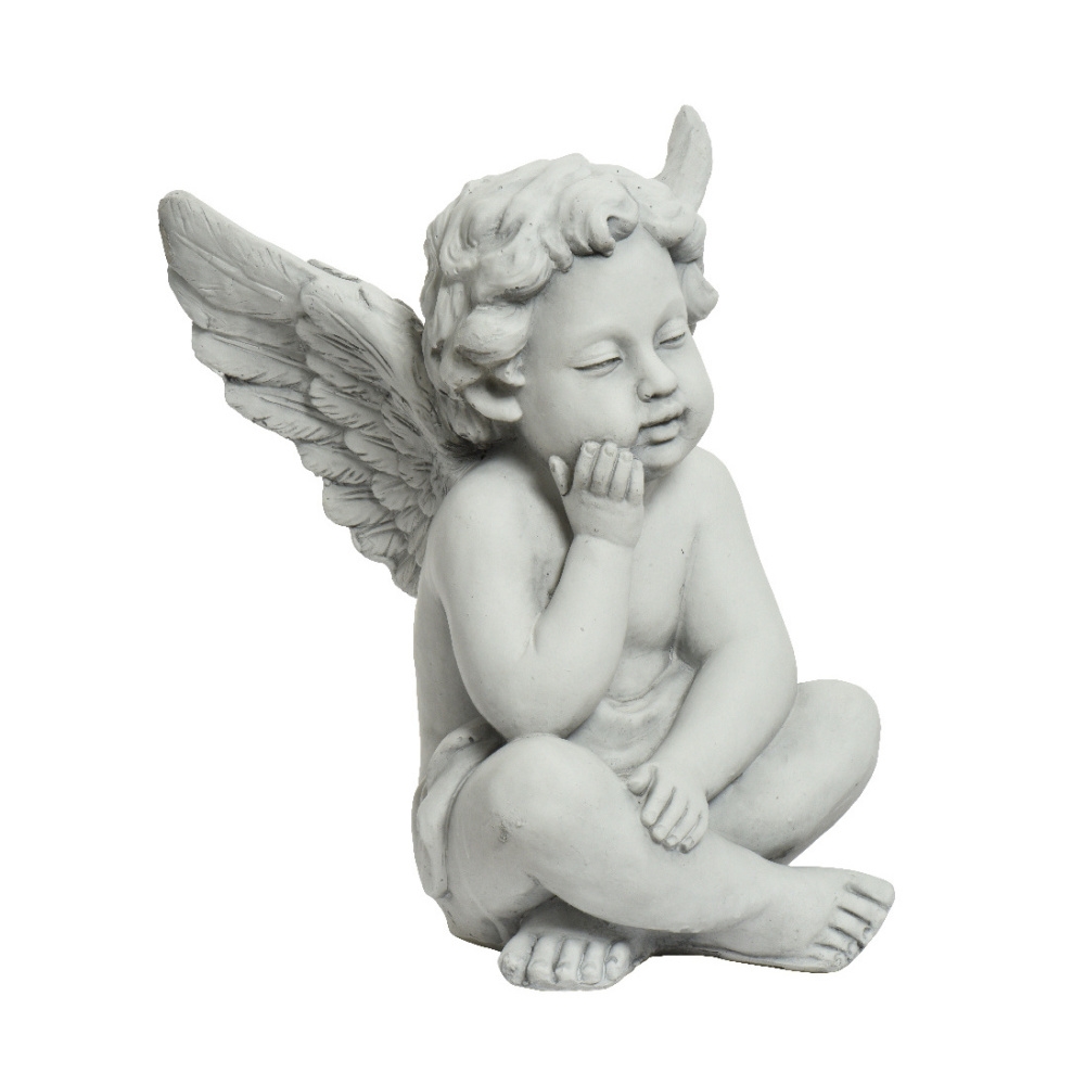 Dekorační figurky postav - Anděl sedící z polymagnesia bílý 42,5cm