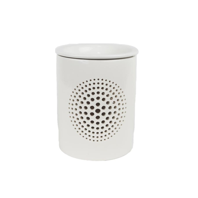 Aromalampy a vonné vosky - Aromalampa porcelánová s puntíky v kruhu  bílá 13,5cm