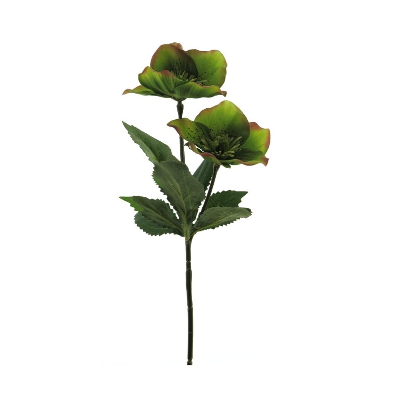 Jarní umělé květiny - Čemeřice řezaná umělá 2 zelené květy 34cm
