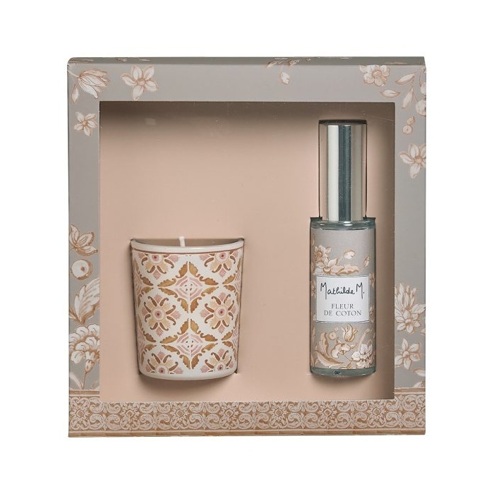 Svíčky vonné ve skle a jiném - Dárková sada sprej interiérový 30ml + svíčka FLEUR DE COTON 7cm