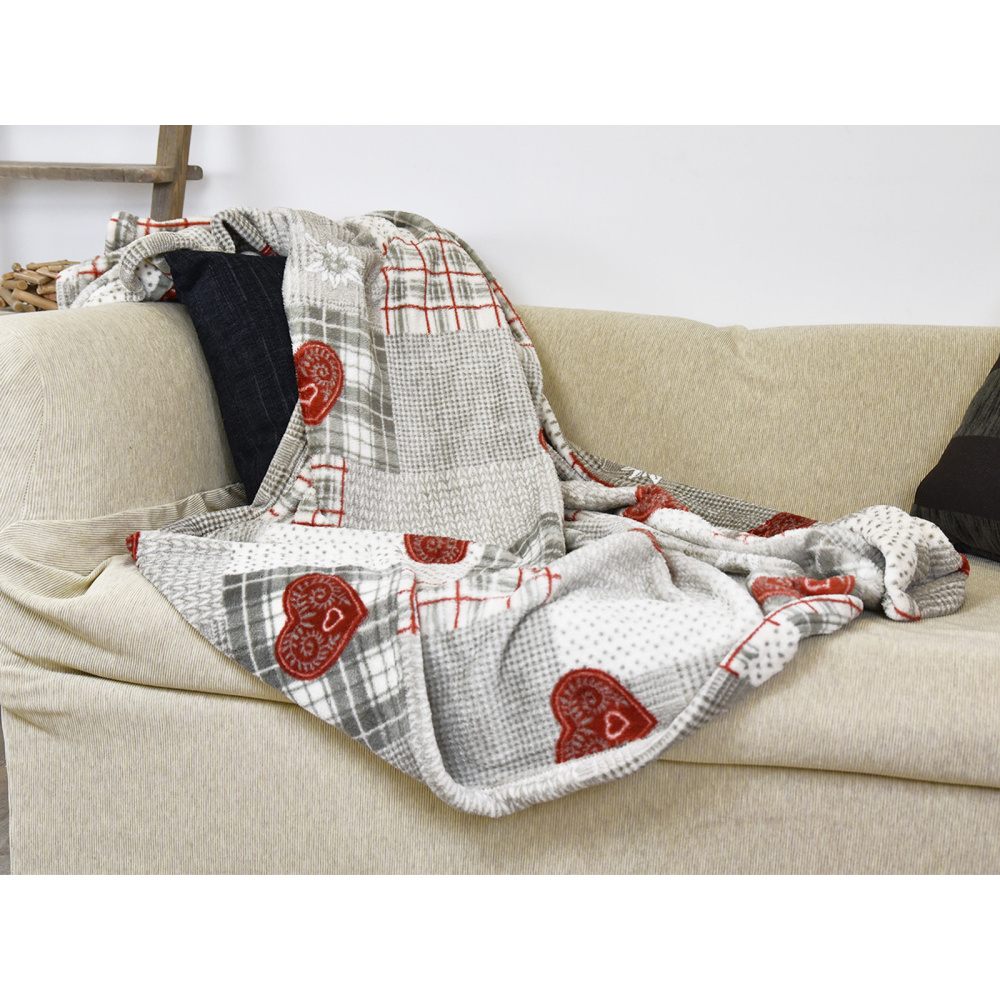 Deka EDELWEISS se srdíčky polyesterová mix 130x160cm-3