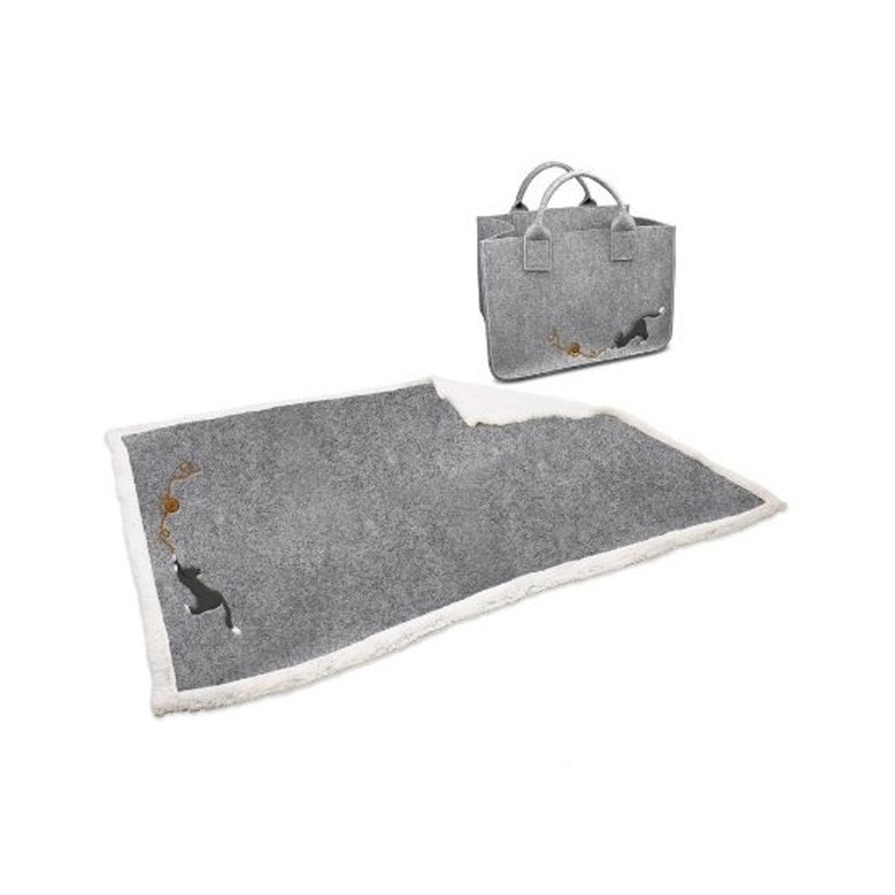 Deka v tašce GOMITOLO s kočkou polyesterová šedá 130x160cm-0