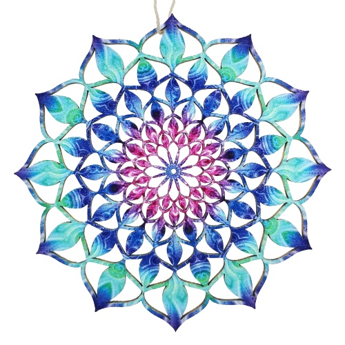 Dřevěné a proutěné dekorace - Dekorace mandala dřevo modrá 9cm