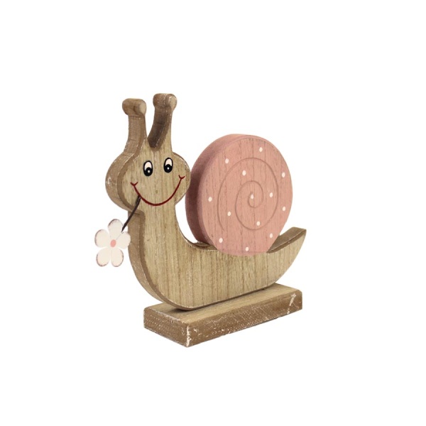 Dekorační figurky zvířat - Dekorace šnek dřevo přírodní-růžová 19cm