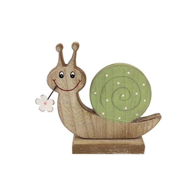 Dekorační figurky zvířat - Dekorace šnek dřevo přírodní-zelená 19cm