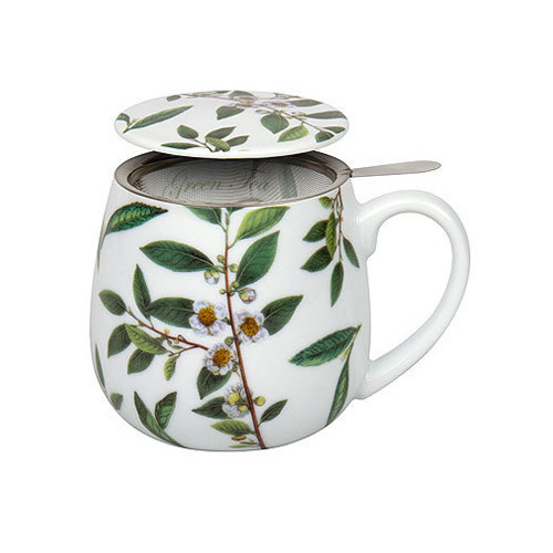 Hrnky a sklenice - Hrnek buclák porcelánový se sítkem a víčkem GREEN TEA 420ml