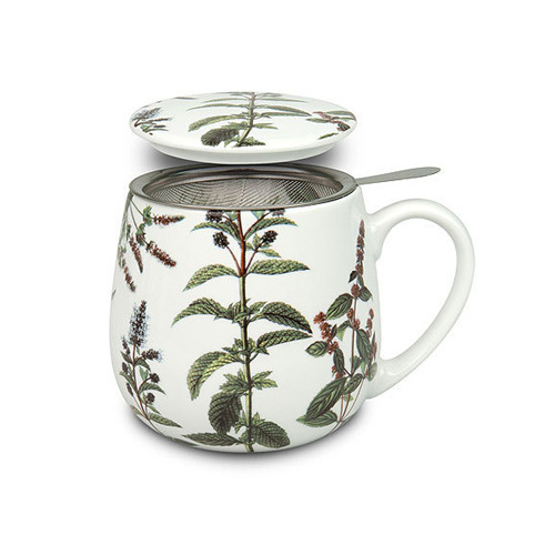 Hrnky a sklenice - Hrnek buclák porcelánový se sítkem a víčkem PEPPERMINT 420ml
