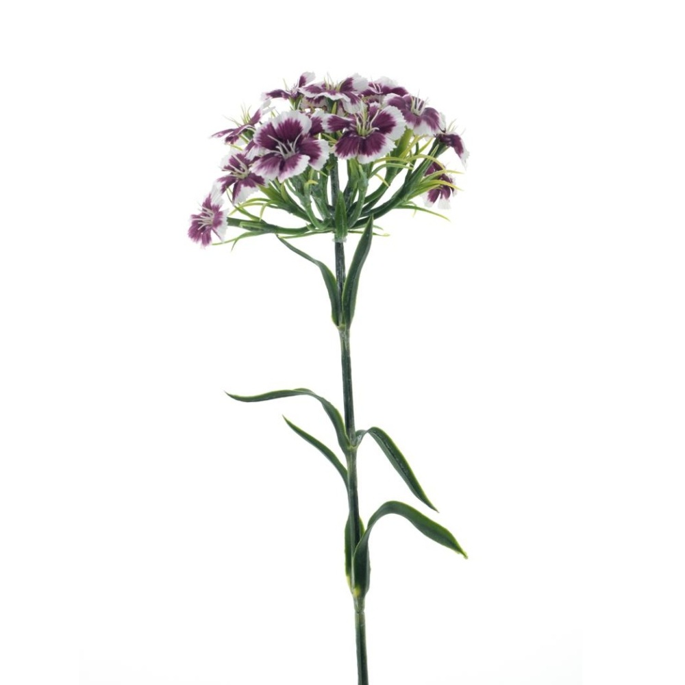 Letní umělé květiny - Hvozdík bradatý řezaný umělý bílo-purpurový 55cm