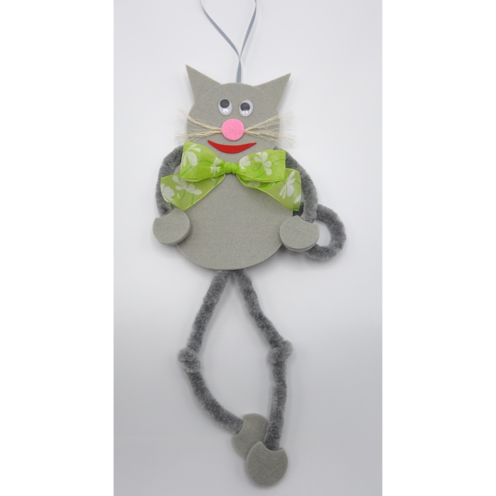 Dekorační figurky zvířat - Kočka dlouhé nohy závěs dekor mašle plst/žinilka šedá 40cm