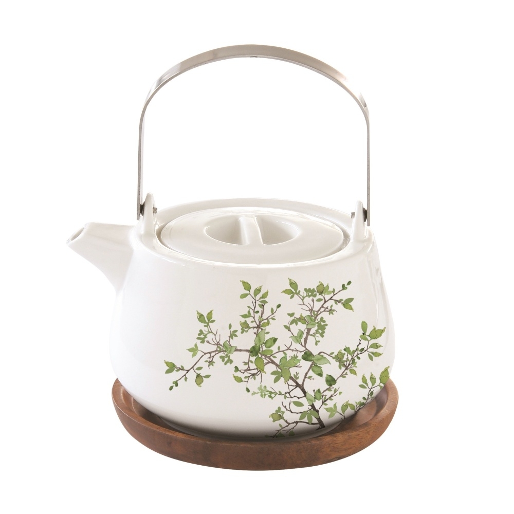 Čajové konvice - Konvice čajová porcelánová s dřevěnou podložkou NATURA 750ml