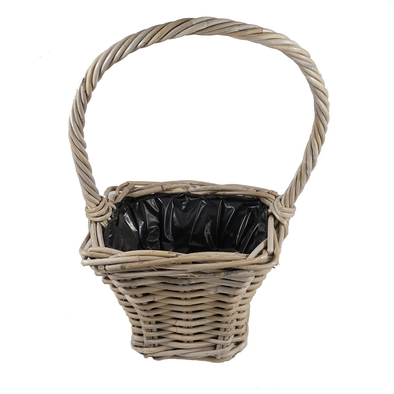 Koše - Koš proutěný hranatý s 1 uchem a igelitem šedý 30cm
