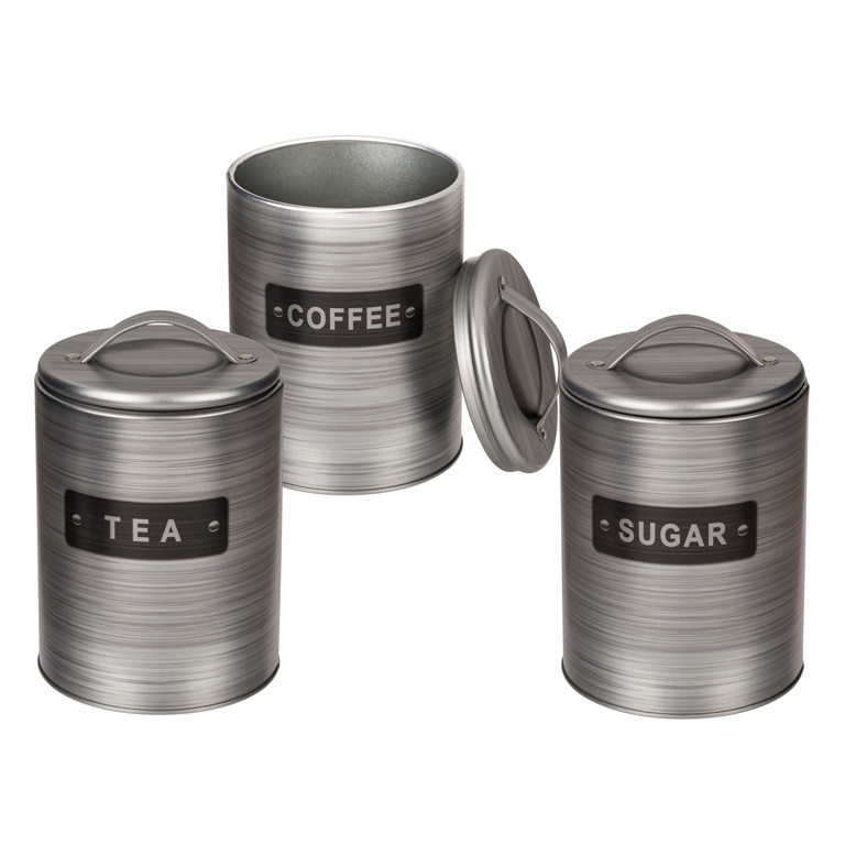 Kulatá plechová dóza COFFE, TEA a SUGAR mix 16,5cm-0