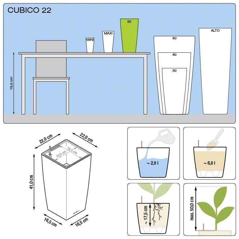 Květináč CUBICO komplet set 22cm červená-0