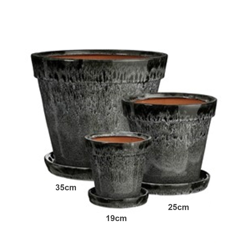 Keramické květináče - Květináč keramický LOTUS + podmiska černý 25cm
