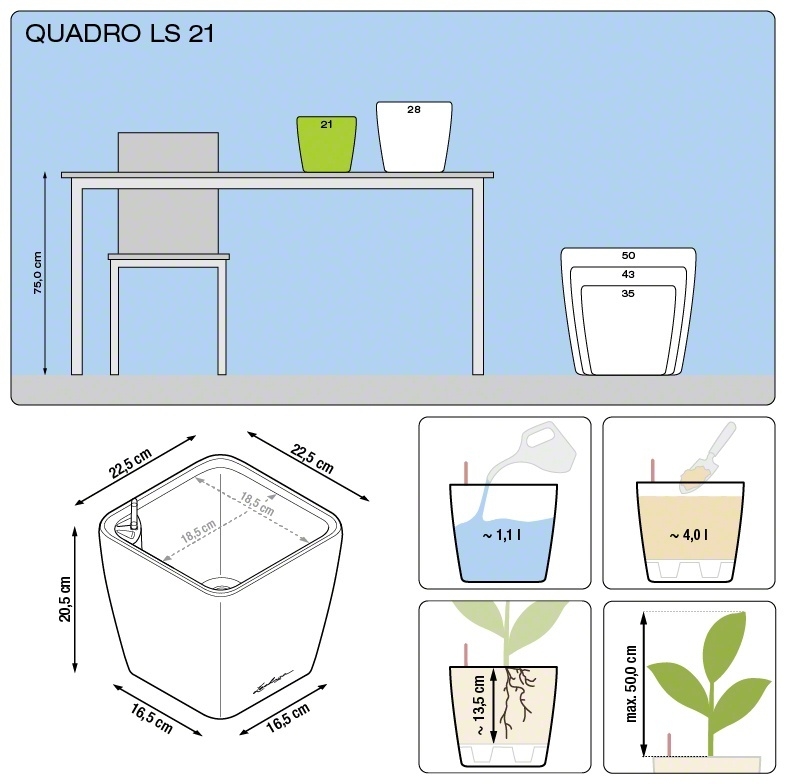Květináč QUADRO LS komplet set 21cm antracit-1