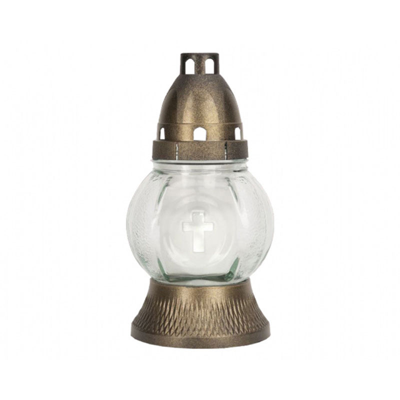 Hřbitovní svíčky - Lampa hřbitovní skleněná koule s křížkem čirá 18cm