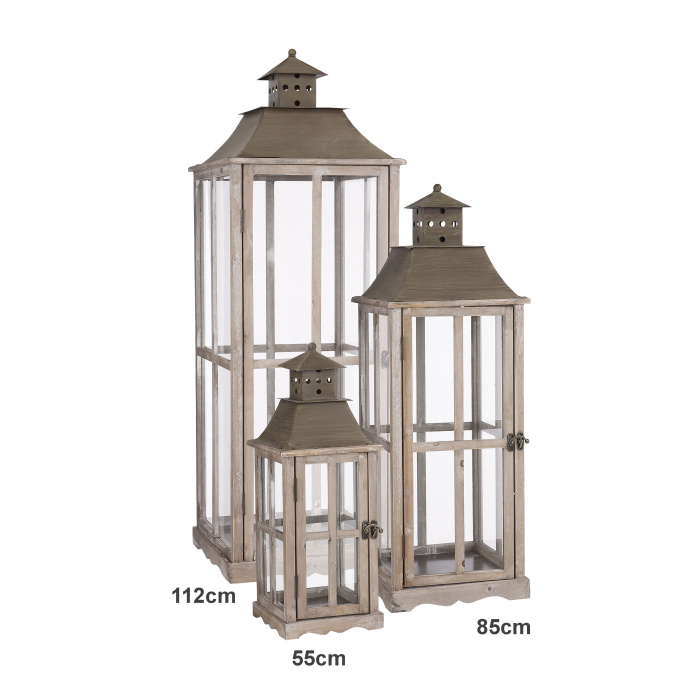 Lucerny a lampy - Lucerna hranatá LANZA dřevěná/skleněná hnědá 85cm