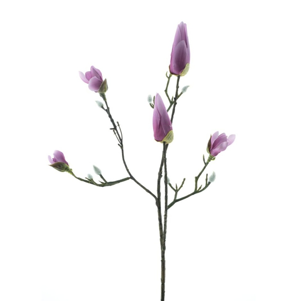 Jarní umělé květiny - Magnolie KOBE větev s poupaty vínová 65cm