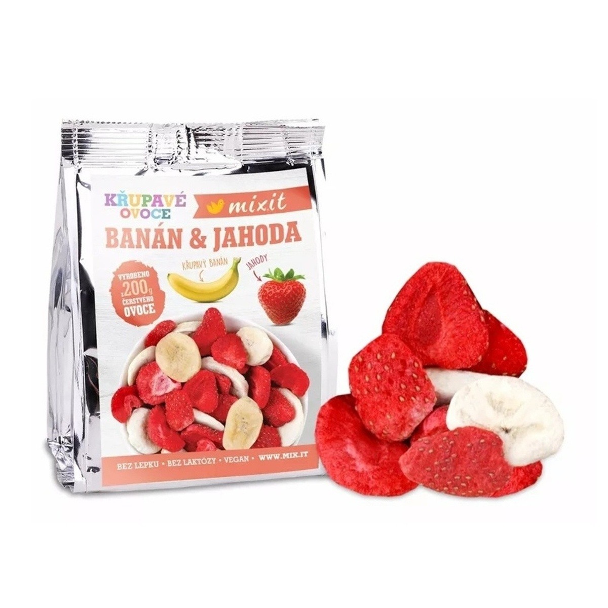 Mixit - Mixit křupavé ovoce do kapsy Banán a Jahoda 23g