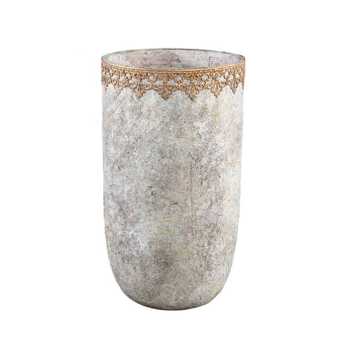 Design pro Váš domov - Obal kulatý vysoký kameninový CALLIE L zdobený lem bílo-zlatý 50cm