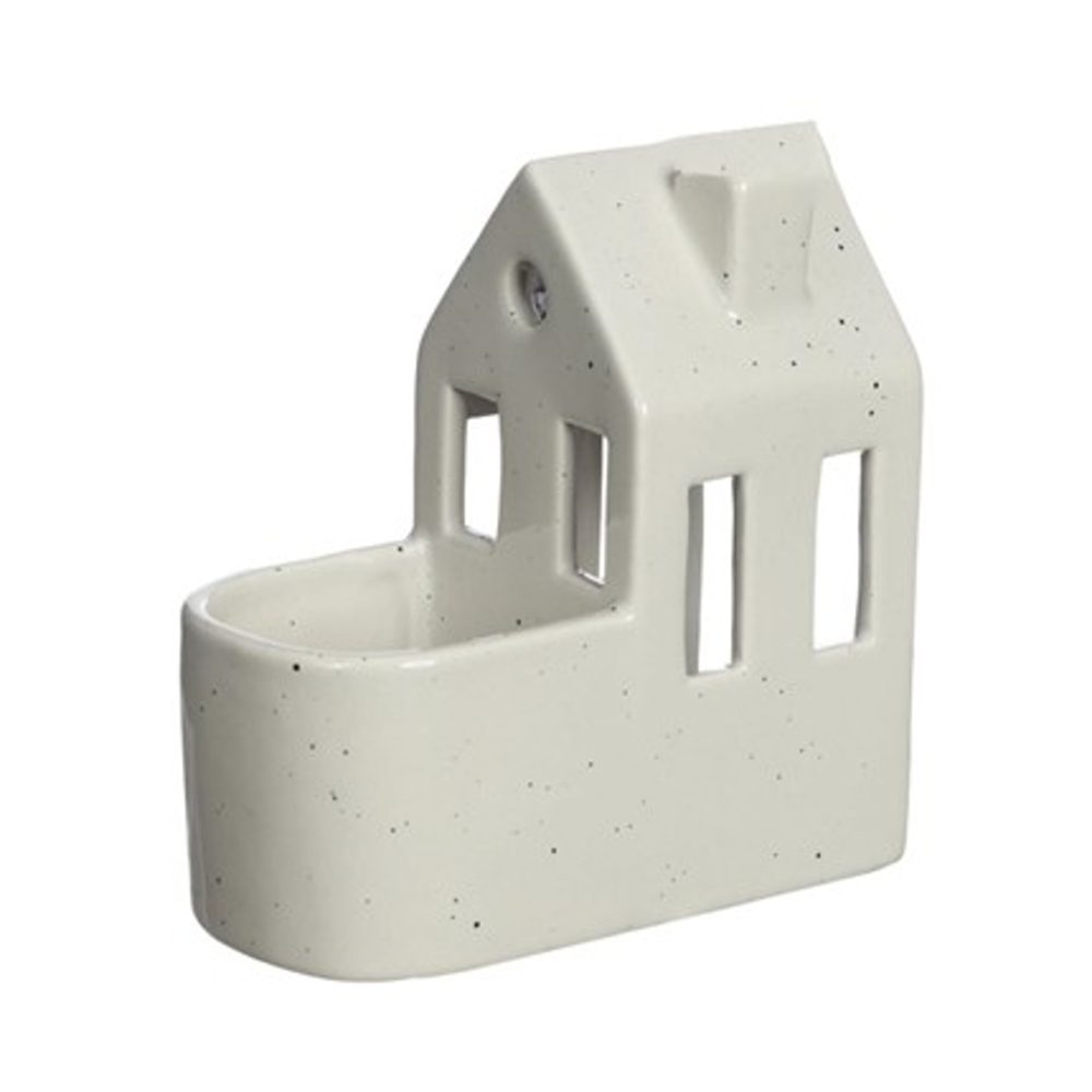 Keramické obaly - Obal na květináč a svícen keramický dům krémový 14cm