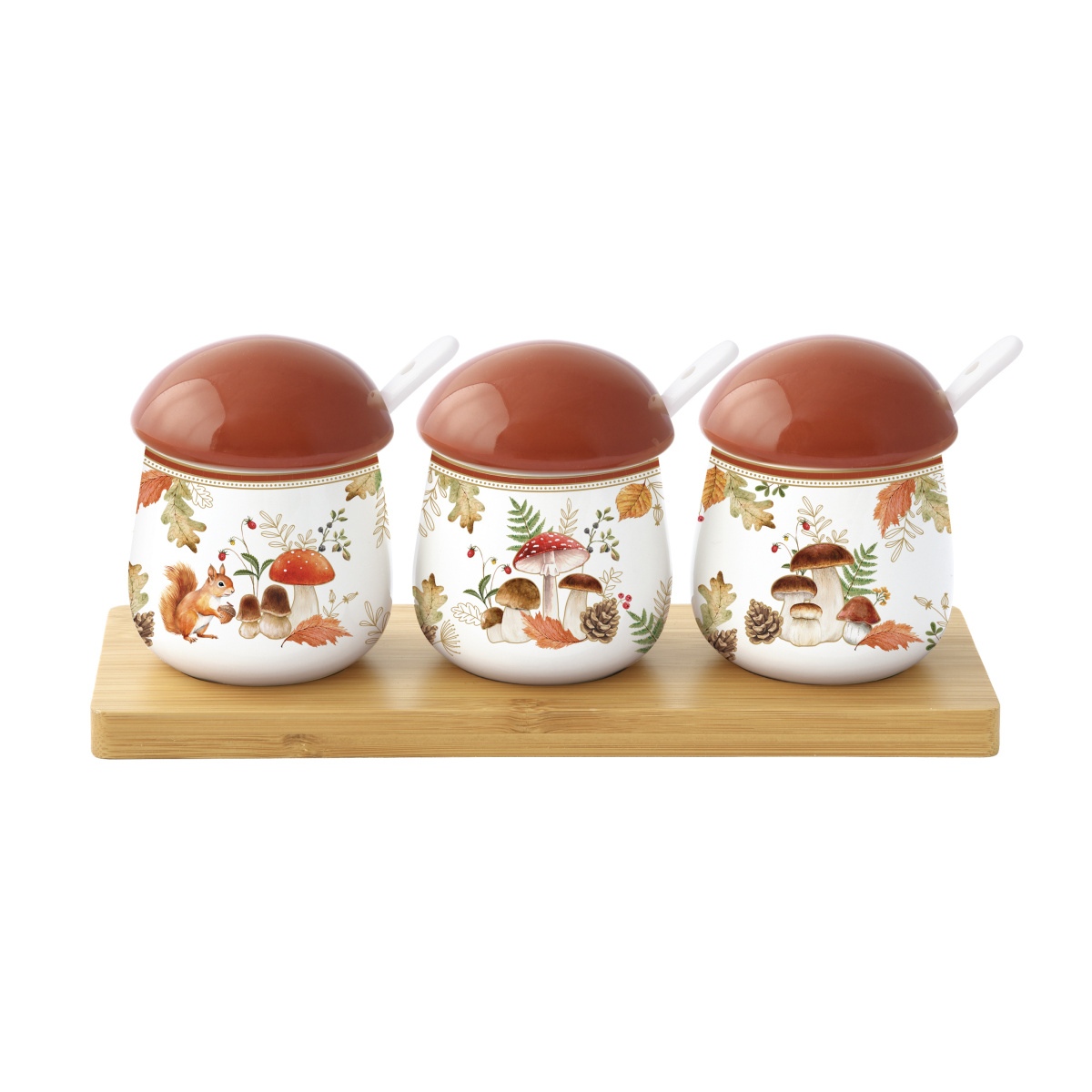 Prkénka - Sada prkénka se 3 porcelánovými dózami a lžičkami AUTUMN BREEZE