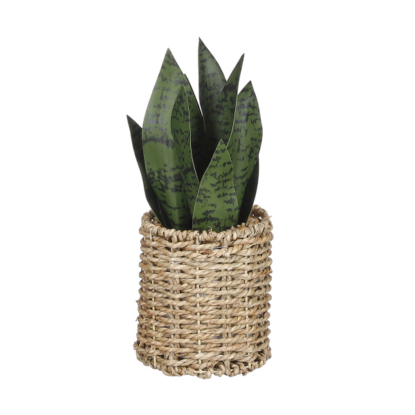 Umělé květiny v obalu - Sansevieria hrnková umělá v koši zelená 27cm