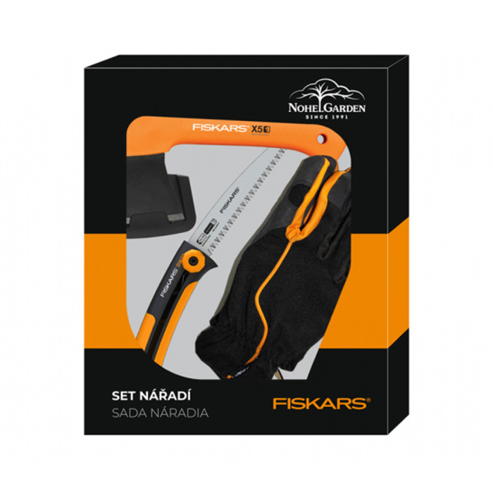 Pily a nože - Set outdoor Fiskars - pilka + sekera + rukavice 3ks