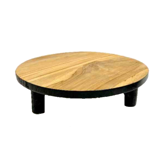 Nábytek a stolky - Stolek na květiny kulatý, nízký 3 nohy teak černo-přírodní 30cm