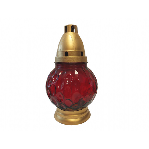 Hřbitovní svíčky - Svíčka hřbitovní LAMPA SKLO koule puntiky červená 20cm
