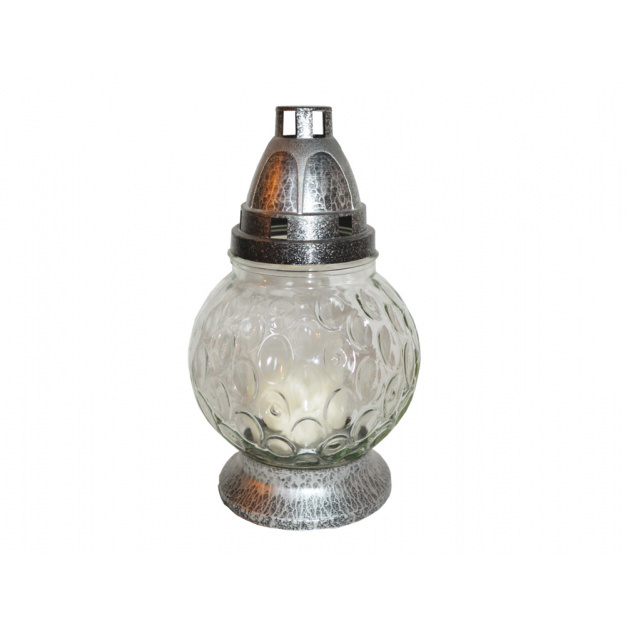 Hřbitovní svíčky - Svíčka hřbitovní LAMPA SKLO koule puntiky čirá 20cm