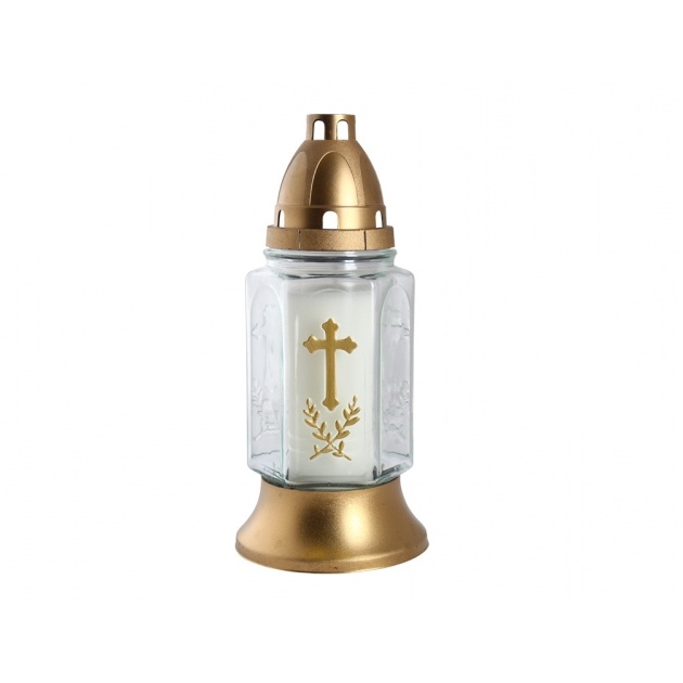 Hřbitovní svíčky - Svíčka hřbitovní LAMPA SKLO kříž čirá 25cm