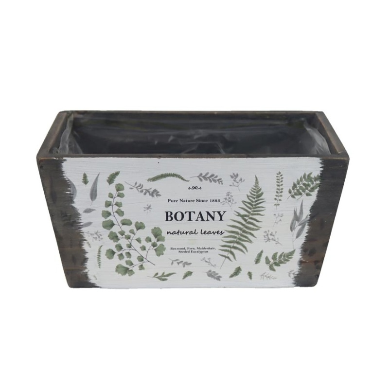Proutěné a dřevěné truhlíky - Truhlík hranatý dřevěný BOTANY s igelitem hnědo-bílý 21cm