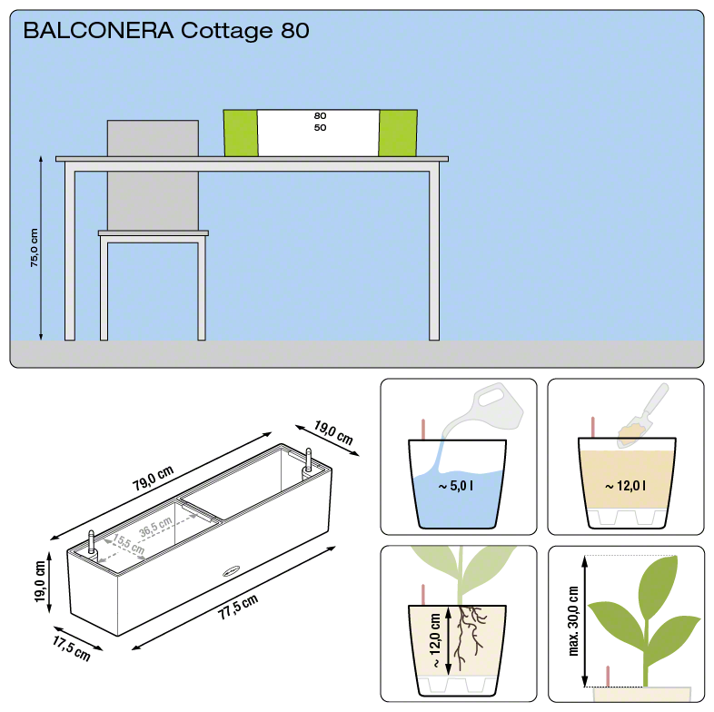 Truhlík Lechuza BALCONERA Cottage 80cm komplet set šedivá-0