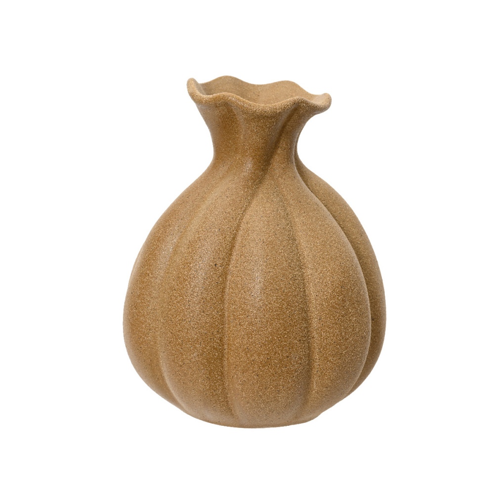 Keramické vázy - Váza kameninová kulatá žebrovaná sv. hnědá 18cm