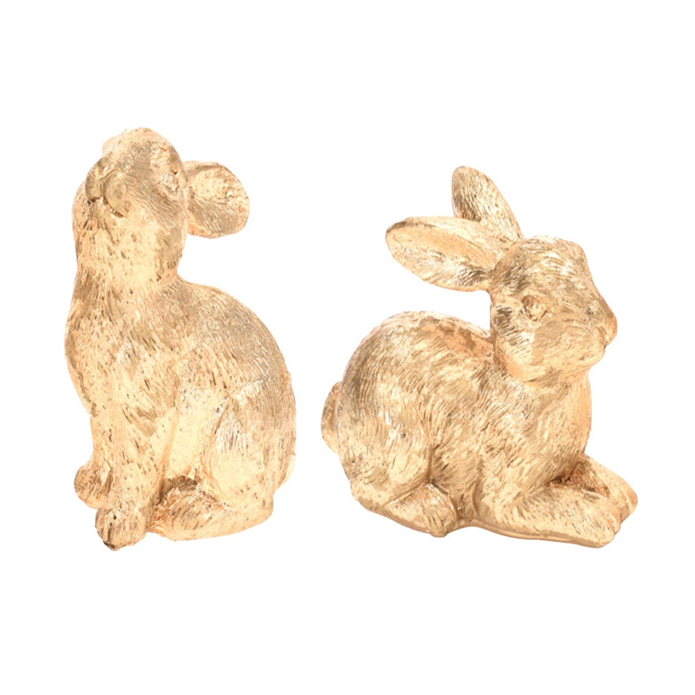 Dekorační figurky zvířat - Zajíc z polystone zlatý mix 8cm