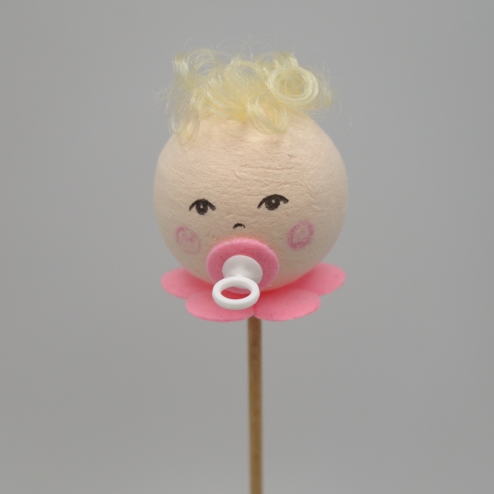 Zápichy - Zápich dívka hlava plsť/vata/plasr růžovo-krémová 27cm
