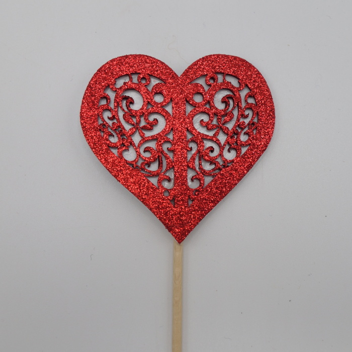 Zápichy - Zápich srdce s ornamentem červená 6,5cm